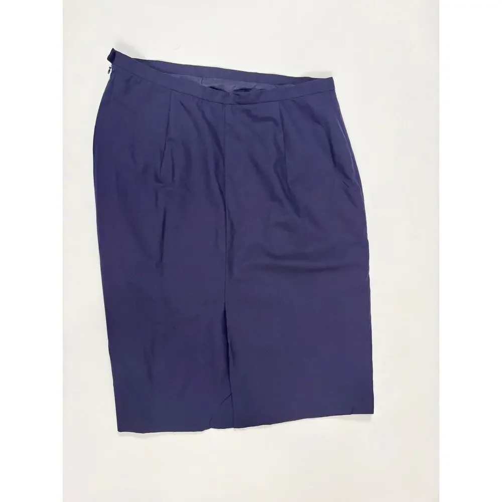 Vintage Paul Stuart Made in Italy Navy Silk Blend A-Line Midi Skirt Quiet Luxury
